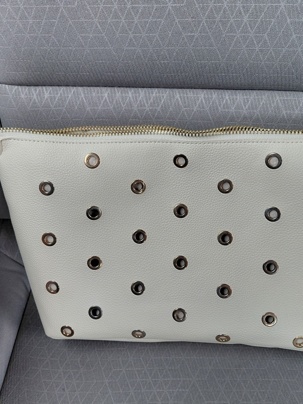 Rachel Zoe Cream Eyelet-Embellished Leather Clutch